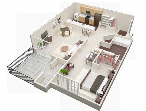 Floor plan for 1 bed, 1 bath, 696 sqft